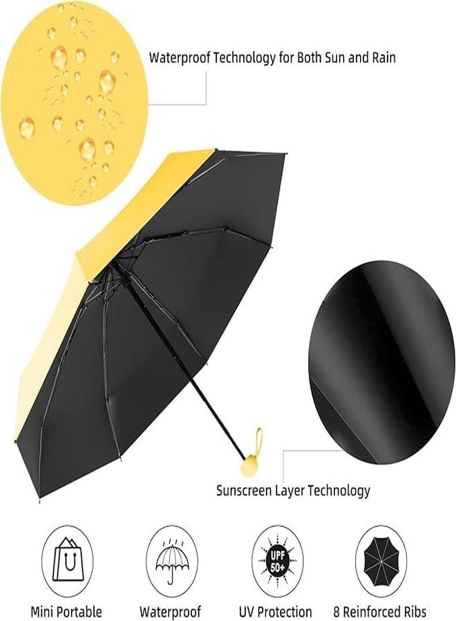 EAFTOS Mini Umbrella with Case for Men & Women Manual Open Compact Travel Umbrella UV Protection Polyester Fabric Anti-Slip Handle Lightweight Portable Rain & Sun Protection for Summer & Monsoon (Lime-Yellow) - Image 3